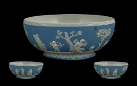 Wedgwood - Excellent Quality Large 19th Century Large Impressive Blue Jasper Ware Bowl, Decorated