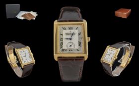 Dreyfuss & Co Hand Made 18ct Gold Cased Tank Shaped Gents Wrist Watch, diameter 29mm, height 39mm;