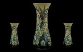 Walter Moorcroft Signed and Designed Tall and Impressive Tube lined Vase. ' Lilies ' Water Flower