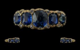 Edwardian Period 1902 - 1910 Ladies 18ct Gold 5 Stone Blue Sapphire and Diamond Set Ring. The