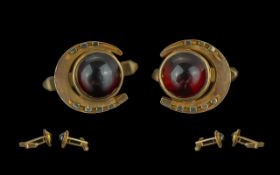 Gentleman's Fine Pair of 9ct Gold Cufflinks in the form of horseshoes set with cabochon cut fire