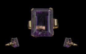 Ladies Pleasing 9ct Gold Single Stone Amethyst Set Ring marked 9ct to interior of shank the large