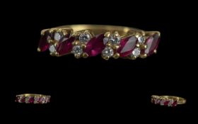Ladies Attractive 18ct Gold Ruby and Diamond Set Dress Ring, full hallmark to interior of shank, the