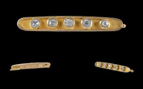 Antique Period Attractive 9ct Gold Diamond Set Brooch marked 375 - 9ct. The five pave set diamonds