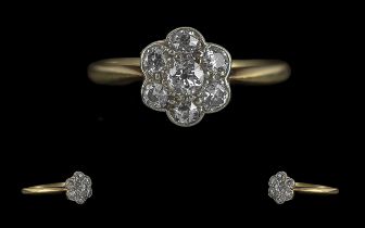 Ladies Excellent Quality 18ct Gold Diamond Set Dress Ring of flower head design, marked 18ct and