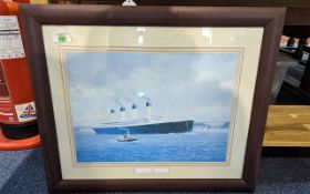 Print of RMS Titanic by Chris Woods, signed bottom right hand side. Image measures 12'' x 16''.