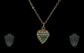 Edwardian Period 1901 - 1910 Attractive Ladies 9ct Gold Turquoise and Seed Pearl Set Heart Shaped