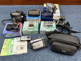 Collection of Cameras, including Canon Sure Shot, Nikon Cool Pix, two Canon Ixus 115HS, Samsung