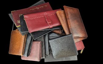 Box of old and new wallets, cheque book