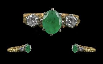 Ladies 18ct Gold Three Stone Emerald and