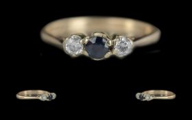 Ladies - 9ct Gold 3 Stone Sapphire and D