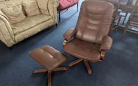 A Brown Leather Swivel Chair with matchi