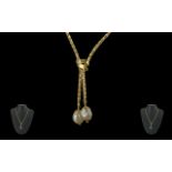 Al Mahmood Natural Pearls 18ct Gold Ornate Necklace with superb natural pearl tassel drop, marked