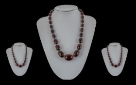 1920's Cherry Amber Graduated Necklace - With Later Silver Clasp. excellent Translucent colour.