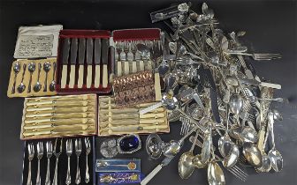 Collection of Plated Ware Items, including, boxed teaspoons, boxed pickle forks, boxed teaspoons,