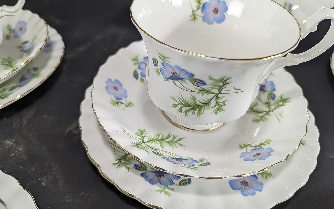 Richmond Bone China Tea Set 'Blue Poppy', comprising seven trios of cup, saucer and side plate, a - Image 3 of 3