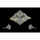 Art Deco Period Attractive 14ct Gold Petite Diamond Set Dress Ring - Excellent Design. Marked To