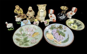 Box of Collectables. Includes Swans, Handmade Figure of a Cat, Approx 6 Inches High, Halcyon Days