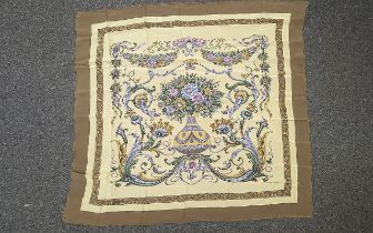 Lancelot 42'' Vintage Scarf, light brown border with gold background, overall design. Signed in