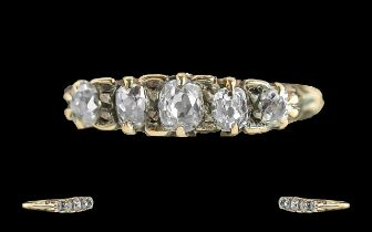Antique Period 18ct Gold 5 Stone Diamond Set Ring, Ornate Setting, Marked 18ct. The Five Old Cut