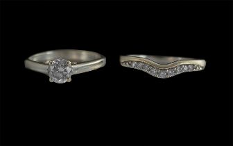 18ct Gold Single Stone Round Brilliant Cut Diamond Ring, together with a half eternity diamond set