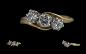 Ladies 1920s Three Stone Diamond Set Ring, marked 18ct to interior of shank,
