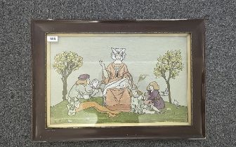 Early 20th Century Folk Art Tapestry Picture, family group, framed. Measures 20'' x 13''.