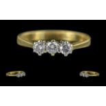 Ladies Pleasing 18ct Gold 3 Stone Diamond Set Ring - Marked 750 (18ct) to Interior Of Shank. The