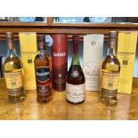 Four Bottles of Single Malt Whisky, two bottles of Glenmorangie 10 years old, Balvenie 10 years old,