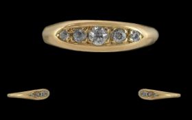 Antique Period - Pleasing 18ct Gold Diamond Set Ring. Marks Rubbed - Tests 18ct. The Round Faceted