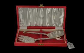 Boxed Set of Sterling Silver Fish Serving Set, fully hallmarked, in red lined box marked Lane
