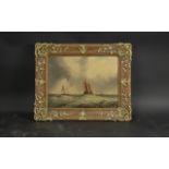 19th Century Oil on Board Seascape, boats in rough sea, housed in moulded frame. Image measures