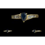18ct Gold - Attractive Diamond and Sapphire Set Dress Ring. Marked 750 - 18ct to Interior of