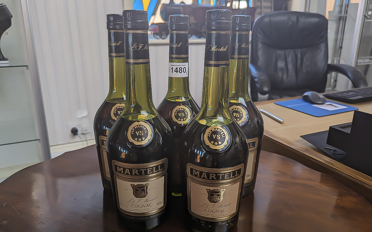 Five Bottles of Martell Cognac, 40% vol.