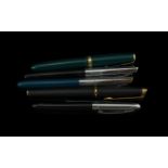 A Small Collection of Vintage Fountain Pens ( 5 ) In Total. Comprises 1/ Parker Duofold Green and