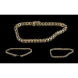 14ct Gold - Attractive Diamond Set Tennis Bracelet. Marked 14ct, Set with Well Matched Diamonds of