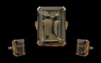 Ladies - Large and Impressive 9ct Gold Smoky Topaz Set Single Stone Statement Ring. Excellent Well
