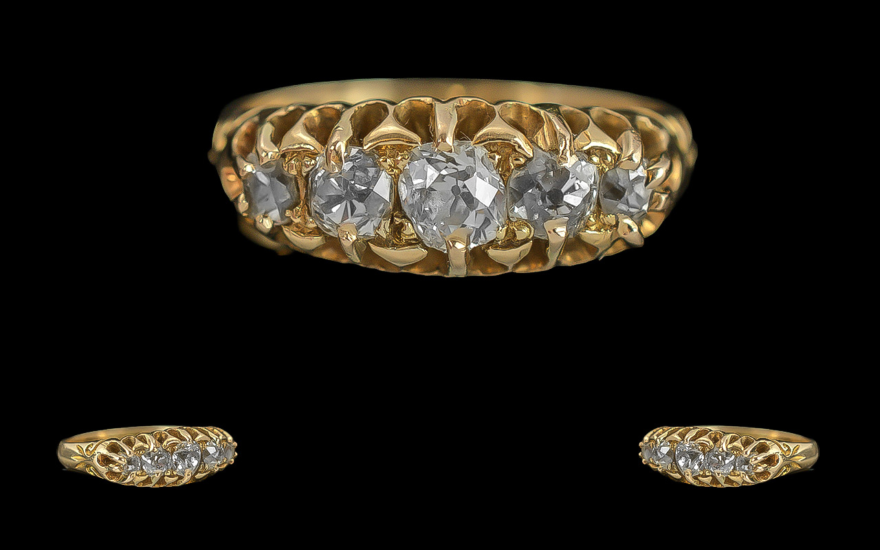 Edwardian Period 1901 - 1910 18ct Gold 5 Stone Diamond Set Ring. Gallery Setting.