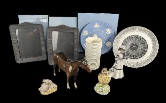 Collection of Wedgwood, including a Wedgwood Black Basalt Nautilus Plate, two Basalt picture