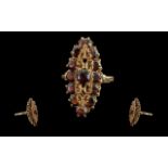 Ladies - Pleasing 18ct Gold Ruby Set Boat Shaped Cluster Ring, with Excellent Open worked Setting.