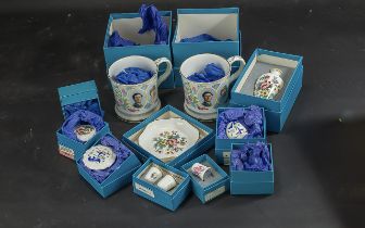 Collection of Coalport Items, Includes 2 x Royal Mugs, Thimbles, Small Vase, Trinket Boxes etc,