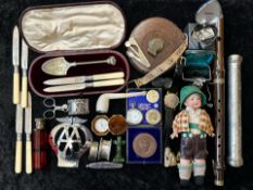 An Assortment of Collectables to include a vintage clarinet, an old doll,a vintage tape measure, odd