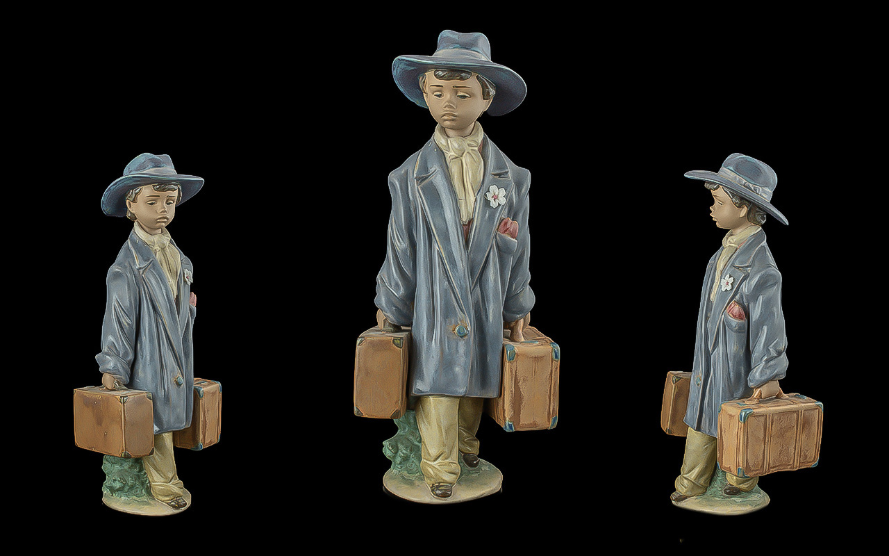 Lladro Gres Hand Painted Figure ' Time to Go ' Boy. Model No 2389. Designer Antonio Ramos. Issued