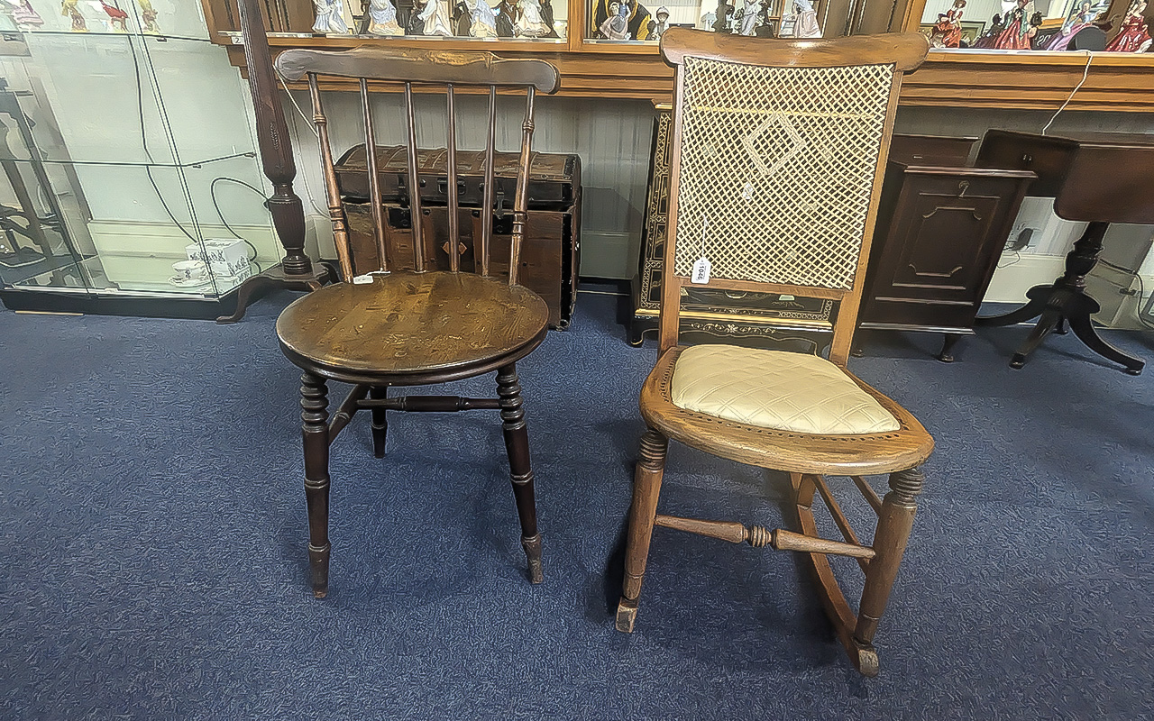Antique Rocking Chair with weave back and upholstered seat, approx. 36'' high, together with a