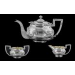 Chinese Export - Excellent Quality Planished SIlver 3 Piece Tea Service of Excellent Proportions /