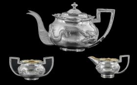 Chinese Export - Excellent Quality Planished SIlver 3 Piece Tea Service of Excellent Proportions /