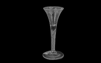 Georgian Wine Glass, trumpet bowl with engraved grapevine and twisted stem. 6'' tall.