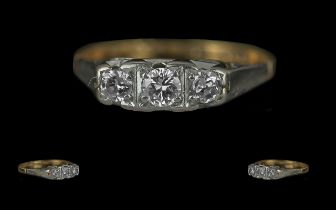 Ladies 18ct Gold Pleasing 3 Stone Diamond Set Ring. Marked 18ct to Interior of Shank. The 3 Well