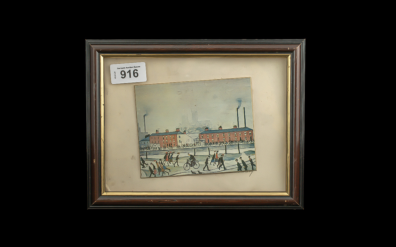 Framed Small Lowry Picture with Signature, image measures 5'' x 4'', signature on mounting.