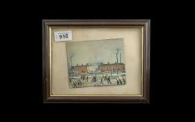 Framed Small Lowry Picture with Signature, image measures 5'' x 4'', signature on mounting.